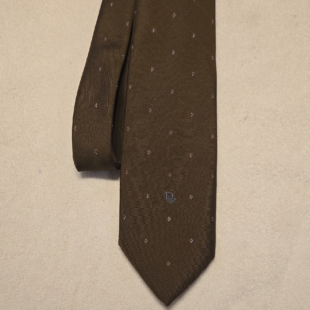 Christian Dior Silk Blend Tie - Brown Geometric - Vintage